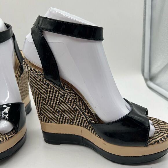 Bamboo Raffia Look Wedge Platform Sandals - Picture 1 of 11